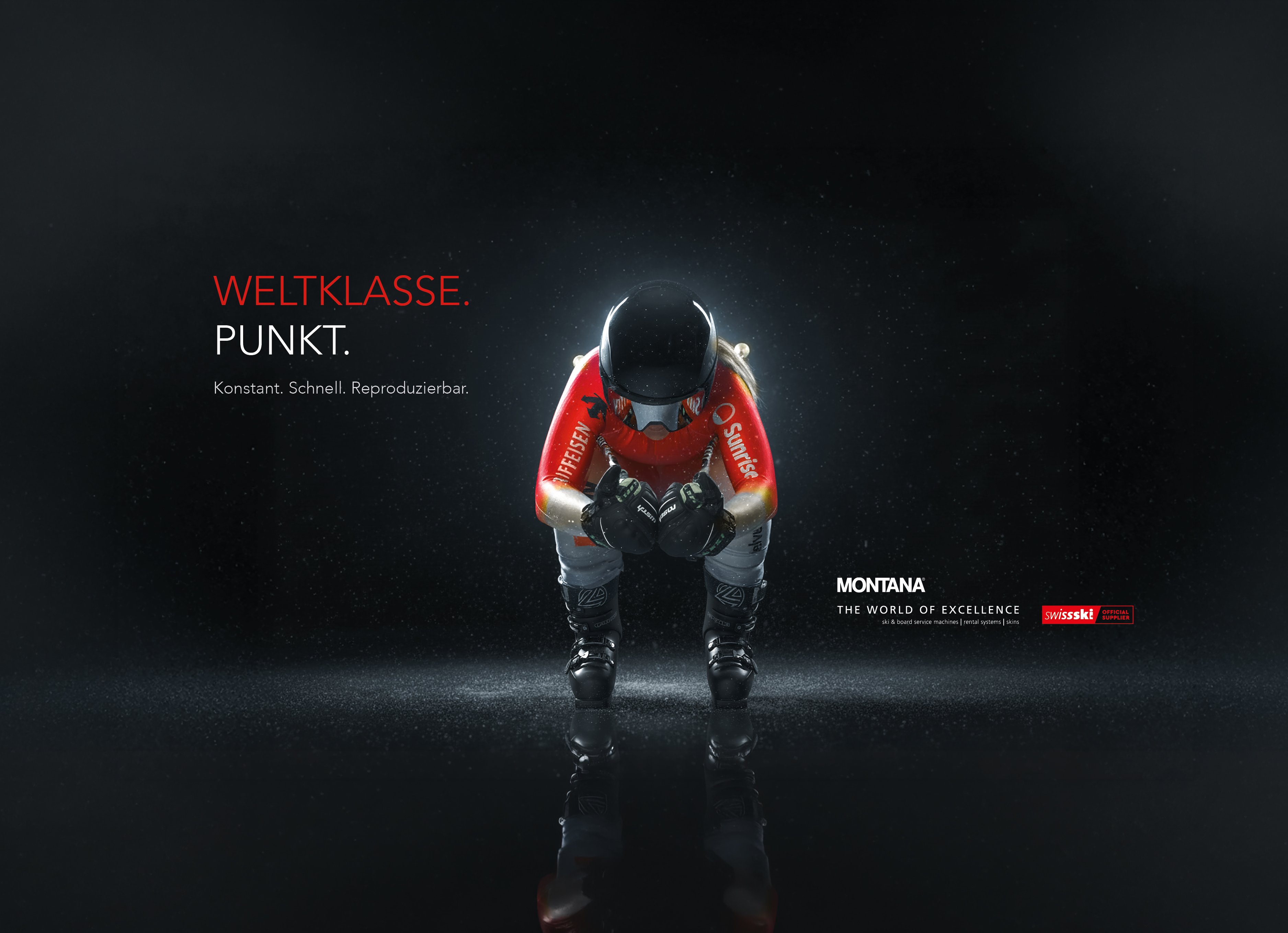 Weltklasse-Skifahrer mit MONTANA Skiservice-Technologie auf der Startseite von Montana Sport International